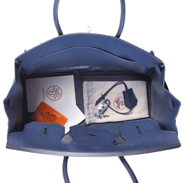 Hermes Birkin 35CM Smooth Leather Handbag 6089 Dark Blue Silver