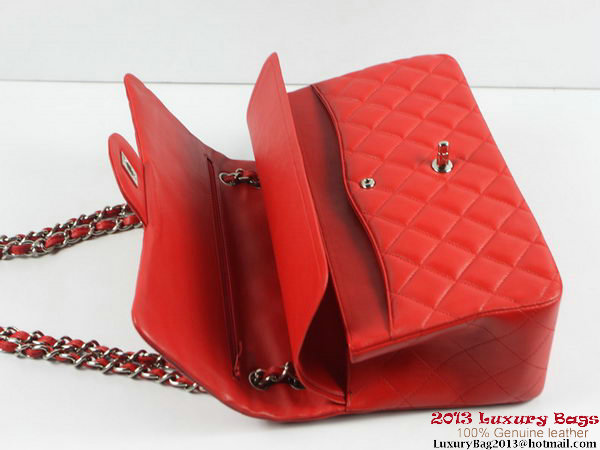Chanel A01113 Classic Flap Bag Red Original Leather Silver Chanel A01113 Classic Flap Bag Red Original Leather Silver