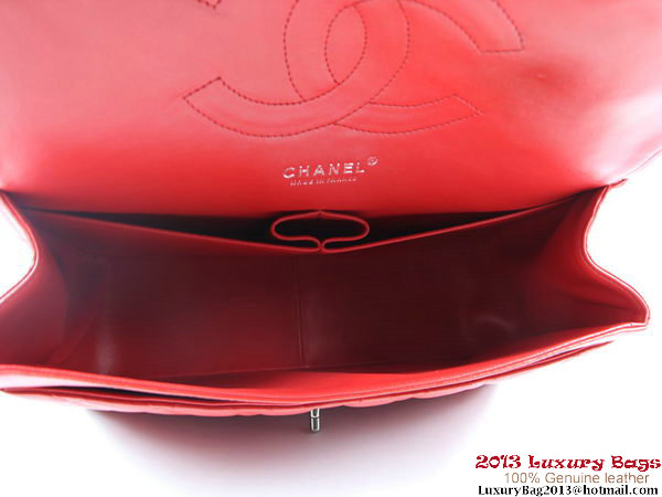 Chanel A01113 Classic Flap Bag Red Original Leather Silver Chanel A01113 Classic Flap Bag Red Original Leather Silver