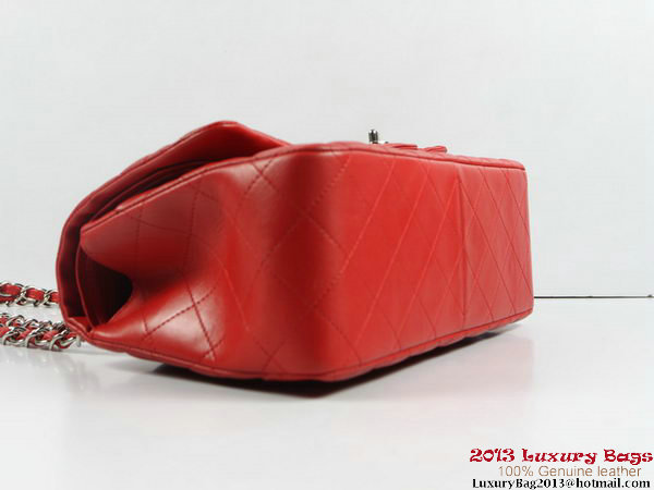 Chanel A01113 Classic Flap Bag Red Original Leather Silver Chanel A01113 Classic Flap Bag Red Original Leather Silver
