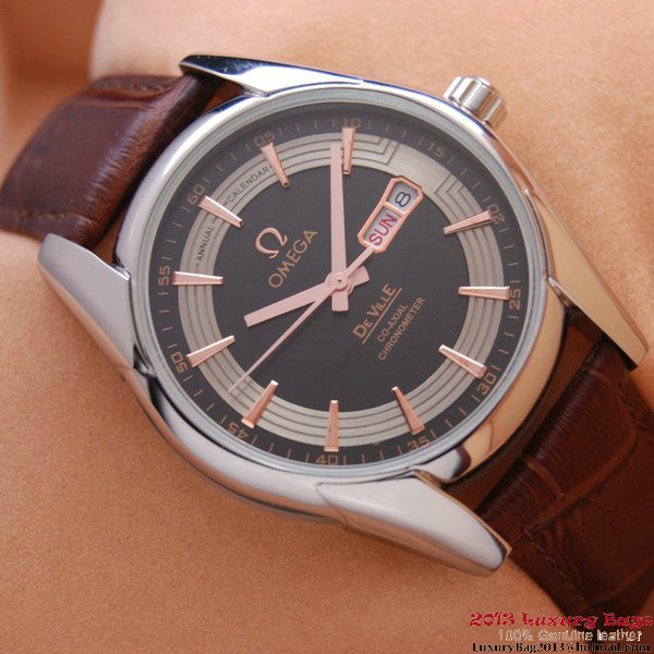 OMEGA DE VILLE HOUR VISION ANNUAL CALENDAR Steel on Brown Leather Strap OM77105