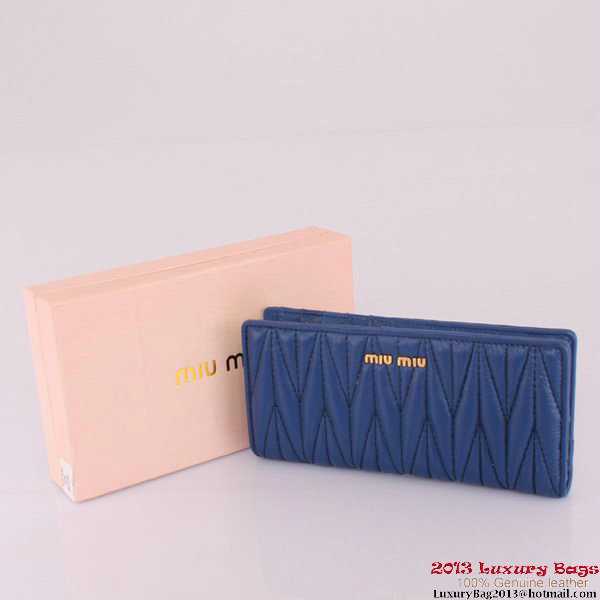miu miu Matelasse Shiny Sheepskin Leather Wallet 8012 Blue