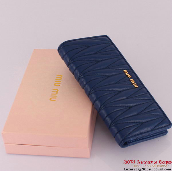 miu miu Matelasse Shiny Sheepskin Leather Wallet 8012 Blue