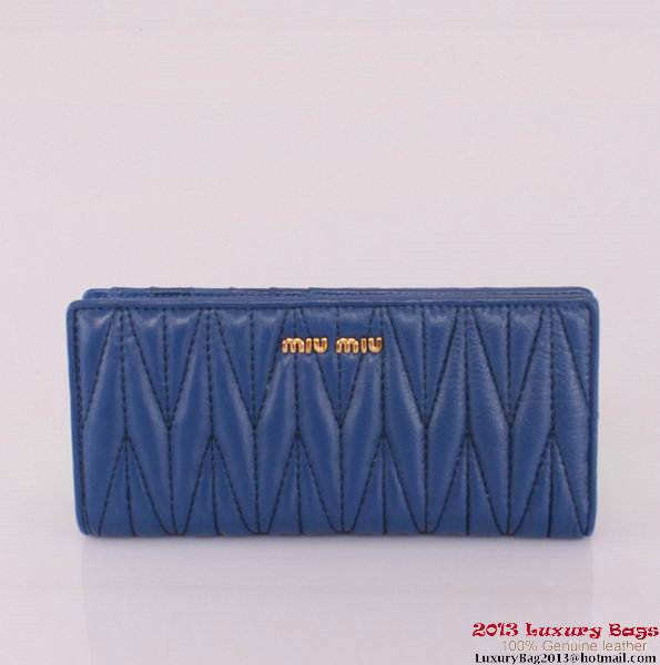 miu miu Matelasse Shiny Sheepskin Leather Wallet 8012 Blue