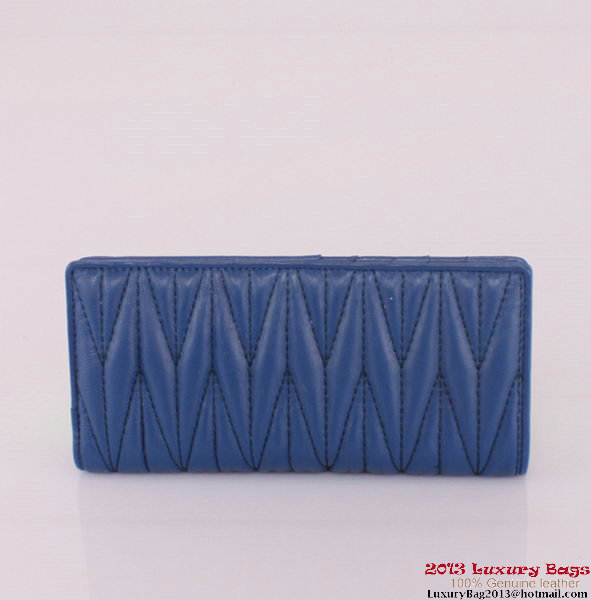miu miu Matelasse Shiny Sheepskin Leather Wallet 8012 Blue