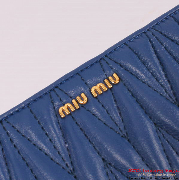 miu miu Matelasse Shiny Sheepskin Leather Wallet 8012 Blue
