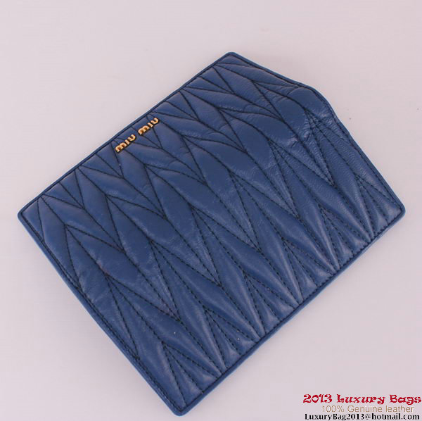 miu miu Matelasse Shiny Sheepskin Leather Wallet 8012 Blue