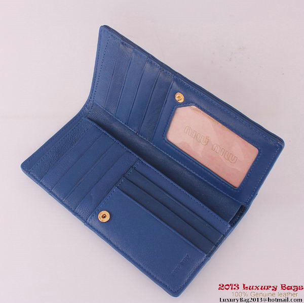 miu miu Matelasse Shiny Sheepskin Leather Wallet 8012 Blue