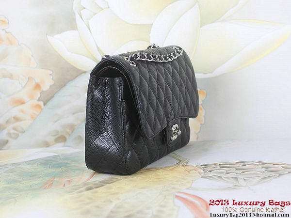 Chanel 2.55 Classic Flap Bag Black Original Cannage Patterns Leather Silver Chanel 2.55 Classic Flap Bag Black Original Cannage Patterns Leather Silver