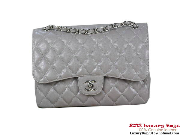 Chanel Classic Flap Bag Gray Original Cannage Patterns Leather Silver