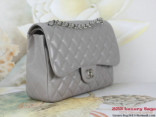 Chanel Classic Flap Bag Gray Original Cannage Patterns Leather Silver Chanel Classic Flap Bag Gray Original Cannage Patterns Leather Silver