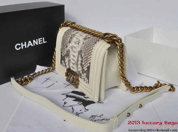 Boy Chanel Flap Shoulder Bag Python Leather A66094 OffWhite Boy Chanel Flap Shoulder Bag Python Leather A66094 OffWhite