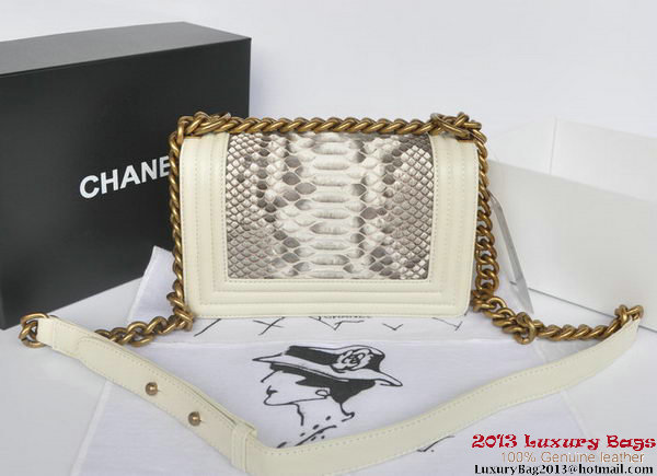 Boy Chanel Flap Shoulder Bag Python Leather A66094 OffWhite Boy Chanel Flap Shoulder Bag Python Leather A66094 OffWhite