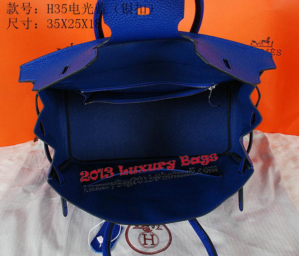 Hermes Birkin 35CM Tote Bag Blue Original Grainy Leather H35 Silver