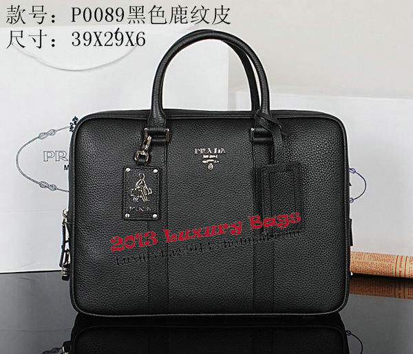 Prada Grainy Calf Leather Briefcase VA0089 Black Prada Grainy Calf Leather Briefcase VA0089 Black