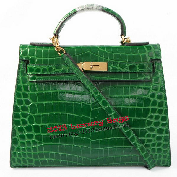Hermes Kelly 32cm Shoulder Bags Green Iridescent Croco Leather Gold Hermes Kelly 32cm Shoulder Bags Green Iridescent Croco Leather Gold