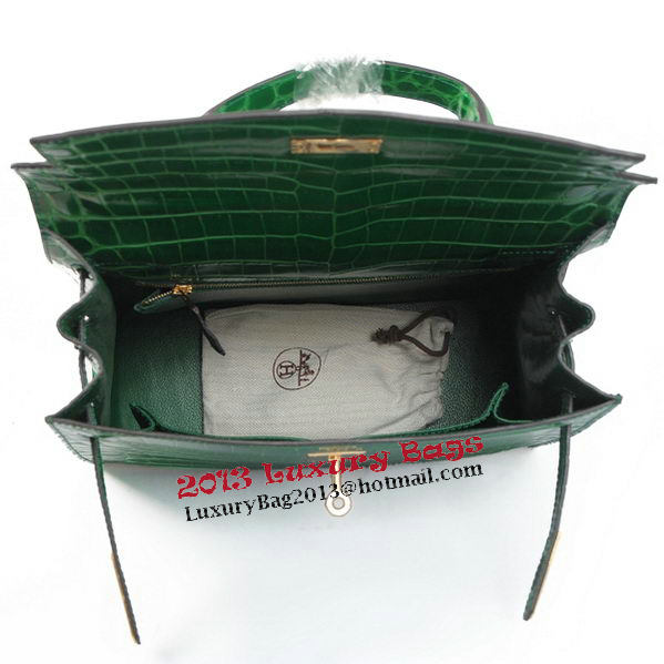 Hermes Kelly 32cm Shoulder Bags Green Iridescent Croco Leather Gold Hermes Kelly 32cm Shoulder Bags Green Iridescent Croco Leather Gold