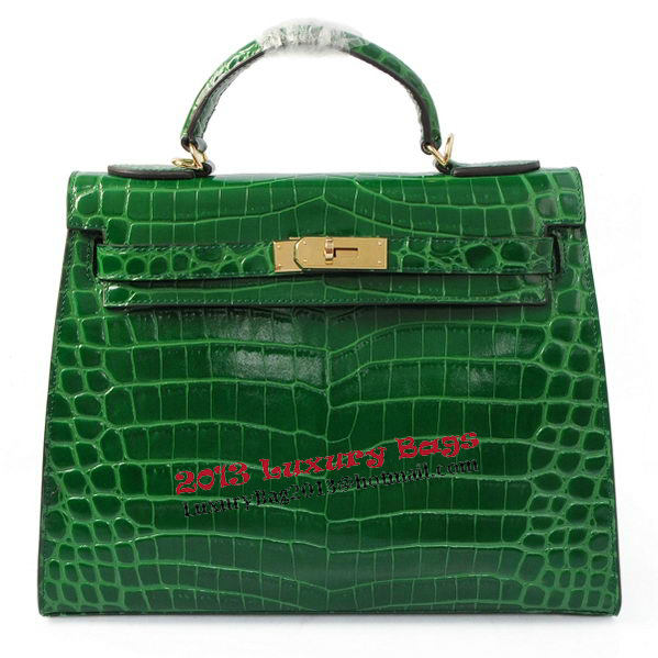 Hermes Kelly 32cm Shoulder Bags Green Iridescent Croco Leather Gold Hermes Kelly 32cm Shoulder Bags Green Iridescent Croco Leather Gold