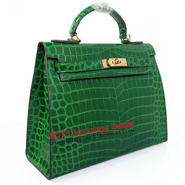 Hermes Kelly 32cm Shoulder Bags Green Iridescent Croco Leather Gold Hermes Kelly 32cm Shoulder Bags Green Iridescent Croco Leather Gold