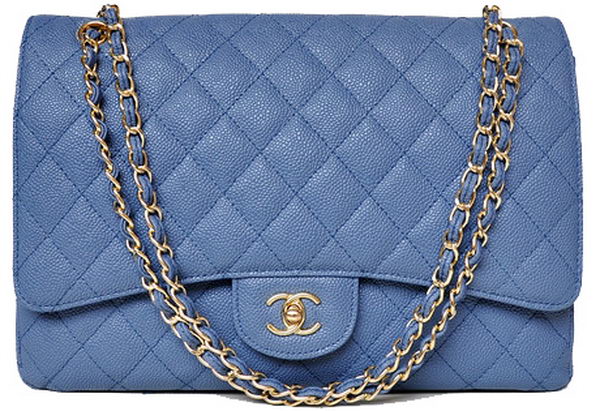 Chanel Maxi Quilted Classic Flap Bag Blue Cannage Patterns A58601 Gold