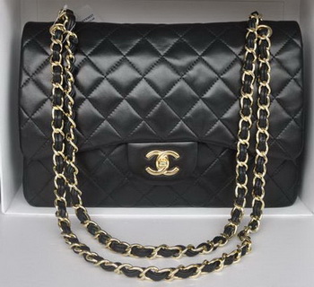 Chanel Jumbo Double Flaps Bags Black Sheepskin Leather A36097 Gold Chanel Jumbo Double Flaps Bags Black Sheepskin Leather A36097 Gold