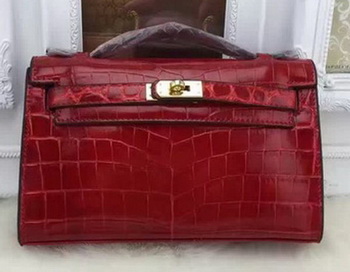 Hermes MINI Kelly 22cm Tote Bag Croco Leather KL22 Burgundy Hermes MINI Kelly 22cm Tote Bag Croco Leather KL22 Burgundy