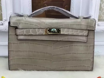 Hermes MINI Kelly 22cm Tote Bag Croco Leather KL22 Grey Hermes MINI Kelly 22cm Tote Bag Croco Leather KL22 Grey