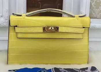 Hermes MINI Kelly 22cm Tote Bag Croco Leather KL22 Lemon Hermes MINI Kelly 22cm Tote Bag Croco Leather KL22 Lemon