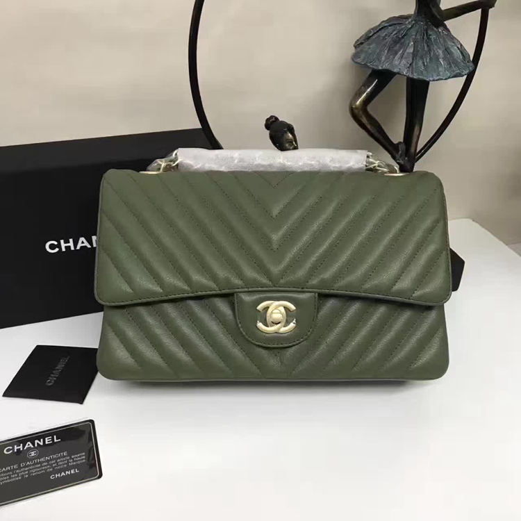 Chanel Flap Shoulder Bags Green Sheepskin Leather A1112 Glod Chanel Flap Shoulder Bags Green Sheepskin Leather A1112 Glod