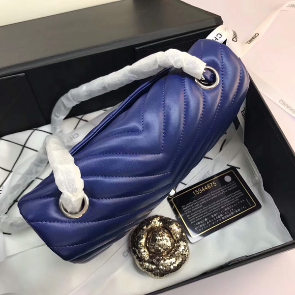 Chanel Classic Flap Bags Blue Original Sheepskin Leather 1116 Silver