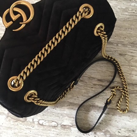 Gucci 443497 GG Marmont Chevron Velvet Shoulder Bag Black Gucci 443497 GG Marmont Chevron Velvet Shoulder Bag Black