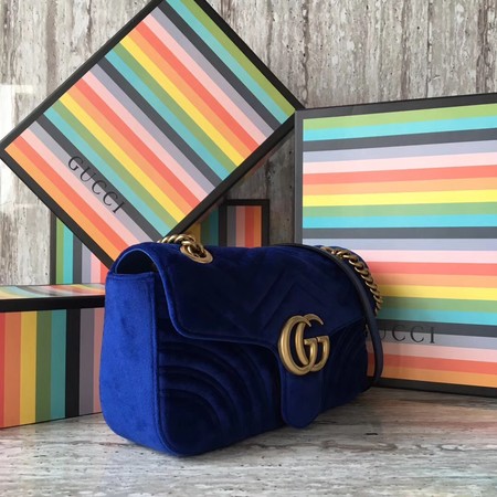 Gucci GG Marmont Chevron Velvet Shoulder Bag 443497 Blue Gucci GG Marmont Chevron Velvet Shoulder Bag 443497 Blue