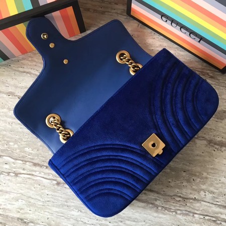 Gucci GG Marmont Chevron Velvet Shoulder Bag 443497 Blue Gucci GG Marmont Chevron Velvet Shoulder Bag 443497 Blue