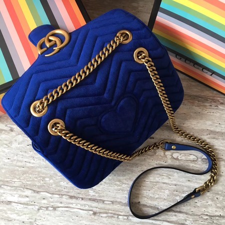 Gucci GG Marmont Chevron Velvet Shoulder Bag 443497 Blue Gucci GG Marmont Chevron Velvet Shoulder Bag 443497 Blue