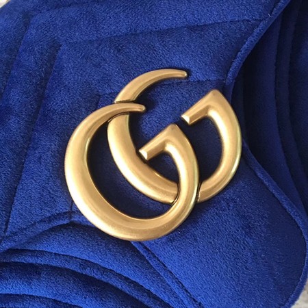 Gucci GG Marmont Chevron Velvet Shoulder Bag 443497 Blue Gucci GG Marmont Chevron Velvet Shoulder Bag 443497 Blue