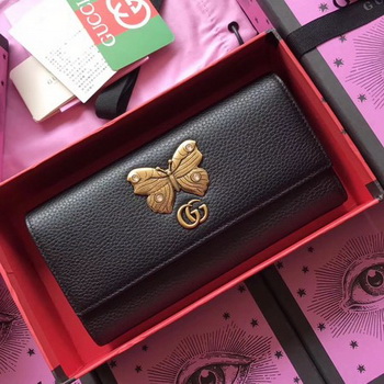 Gucci Leather Continental Wallet with Butterfly 499359&
