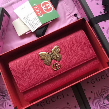 Gucci Leather Continental Wallet with Butterfly 499359&