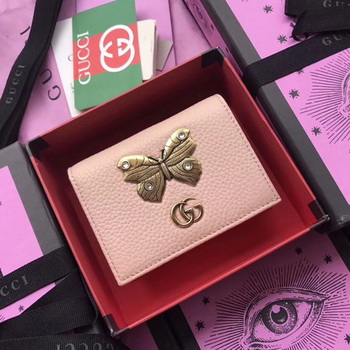 Gucci Leather Card Case with Butterfly 499361 Pink
