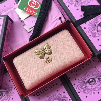 Gucci Leather Zip Around Wallet with Butterfly 499363