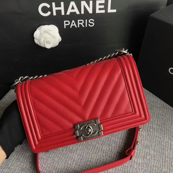 Boy Chanel Original Chevron Leather 67086 Red Boy Chanel Original Chevron Leather 67086 Red