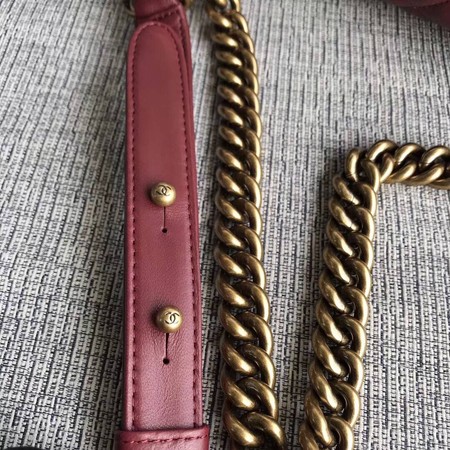 Boy Chanel Flap Shoulder Bag Wine Original Sheepskin Leather A67087 Gold Boy Chanel Flap Shoulder Bag Wine Original Sheepskin Leather A67087 Gold