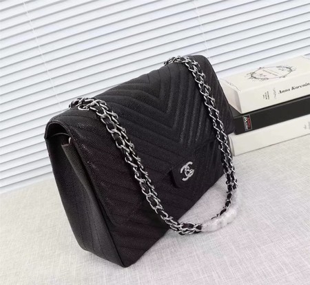 Chanel Maxi Quilted Classic Flap Bag Black Chevron Cannage Pattern A58601 Silver Chanel Maxi Quilted Classic Flap Bag Black Chevron Cannage Pattern A58601 Silver