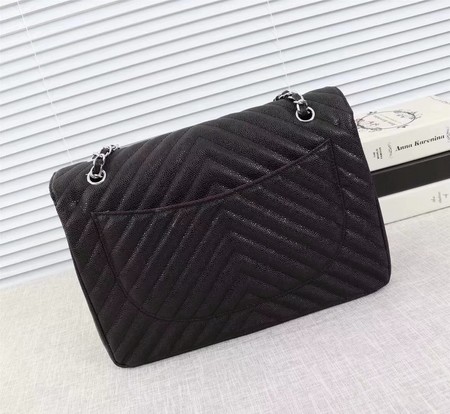 Chanel Maxi Quilted Classic Flap Bag Black Chevron Cannage Pattern A58601 Silver Chanel Maxi Quilted Classic Flap Bag Black Chevron Cannage Pattern A58601 Silver