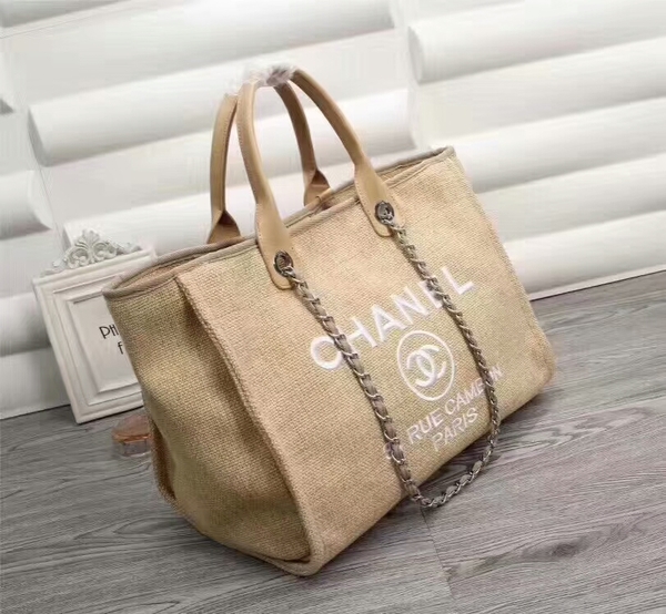 Chanel Canvas Leather Tote Shopping Bag 68047B Chanel Canvas Leather Tote Shopping Bag 68047B