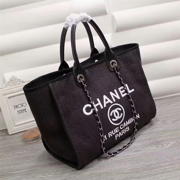Chanel Canvas Leather Tote Shopping Bag 68047C Chanel Canvas Leather Tote Shopping Bag 68047C