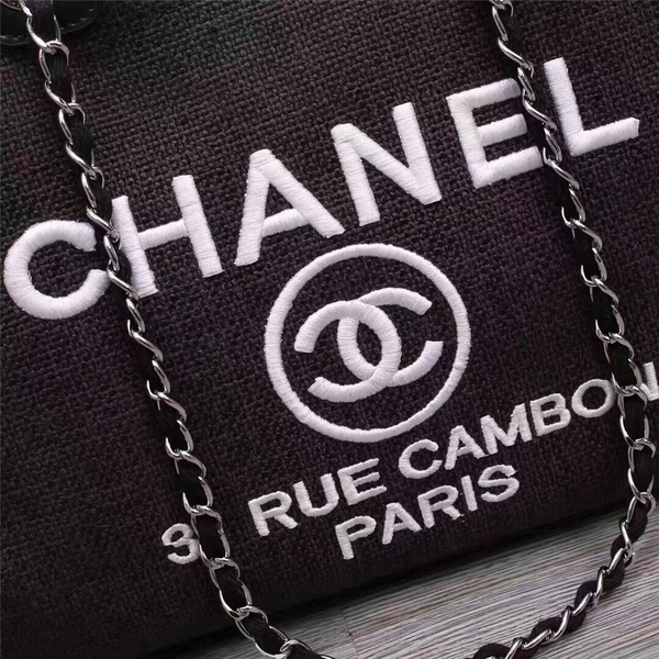 Chanel Canvas Leather Tote Shopping Bag 68047C Chanel Canvas Leather Tote Shopping Bag 68047C