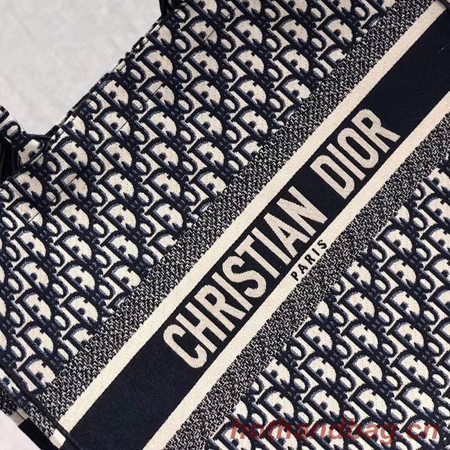 DIOR BOOK TOTE BAG IN EMBROIDERED DIOR OBLIQUE CANVAS M1286 DARK BLUE