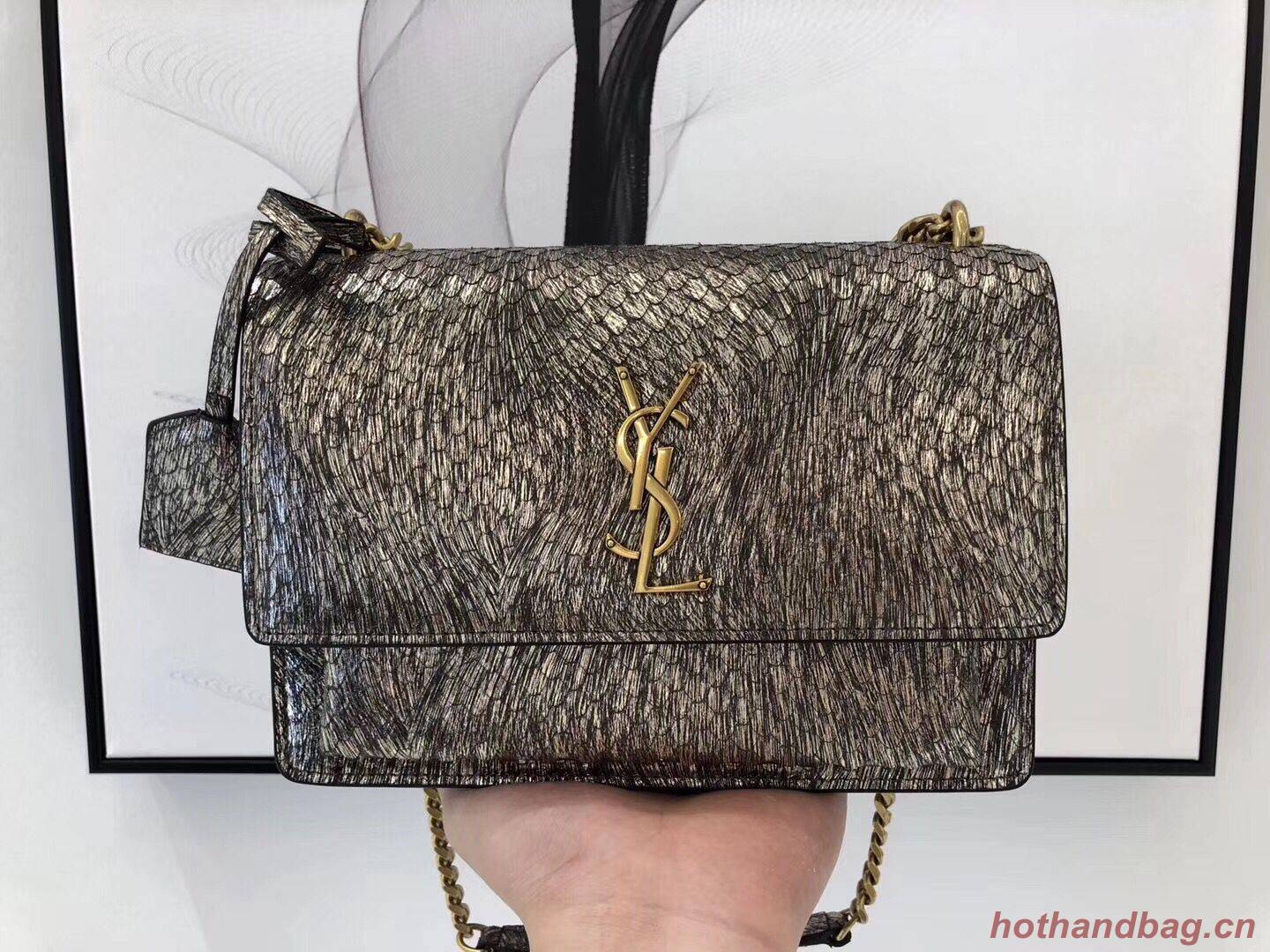 SAINT LAURENT Monogram Sunset medium Snake Leather cross-body Bag 442906 Gold SAINT LAURENT Monogram Sunset medium Snake Leather cross-body Bag 442906 Gold