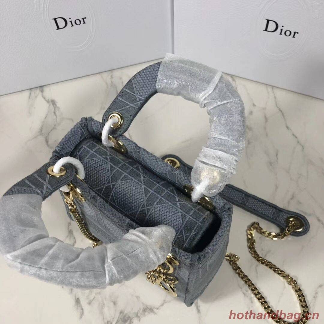 MINI LADY DIOR TOTE BAG IN EMBROIDERED CANVAS C4531 grey blue MINI LADY DIOR TOTE BAG IN EMBROIDERED CANVAS C4531 grey blue
