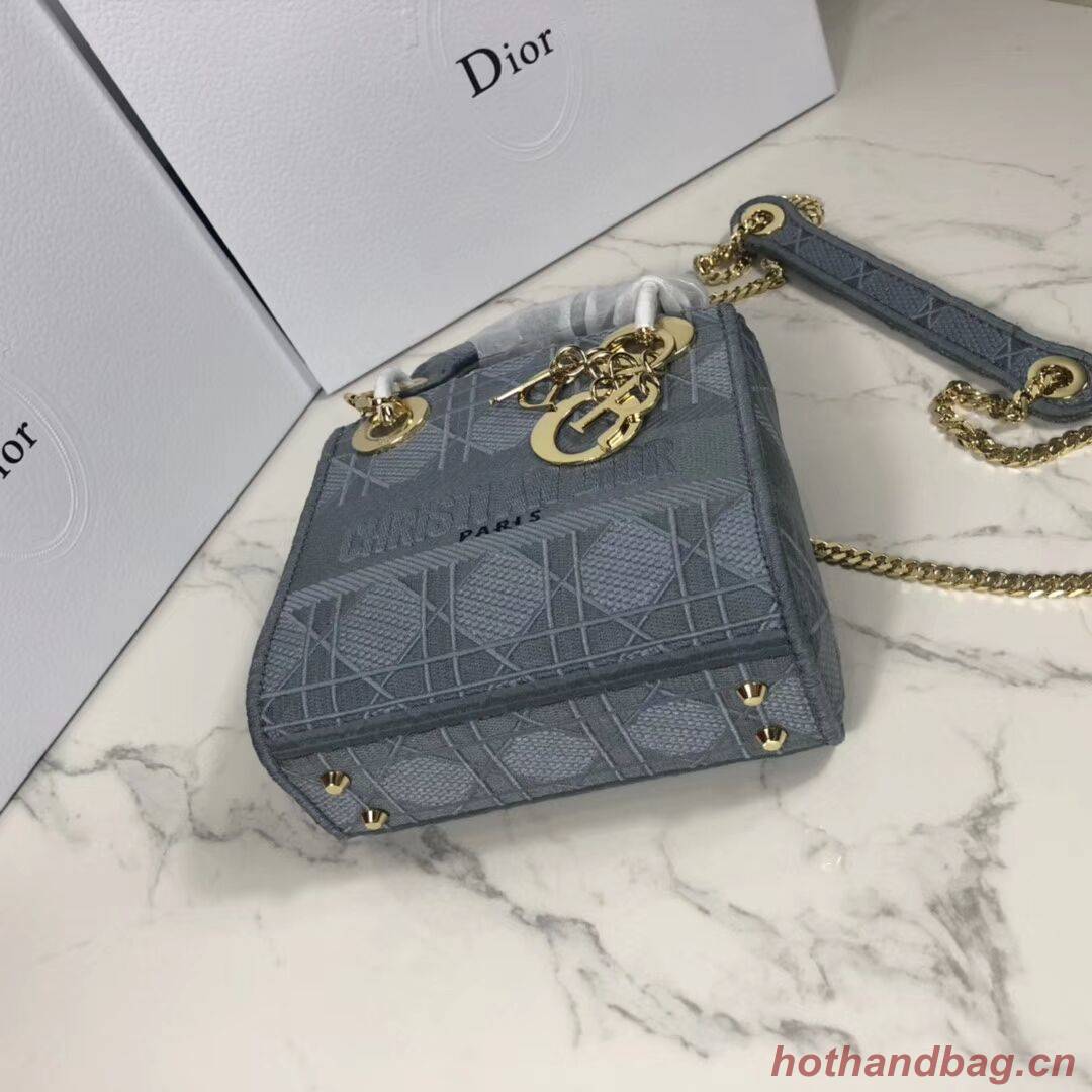 MINI LADY DIOR TOTE BAG IN EMBROIDERED CANVAS C4531 grey blue MINI LADY DIOR TOTE BAG IN EMBROIDERED CANVAS C4531 grey blue